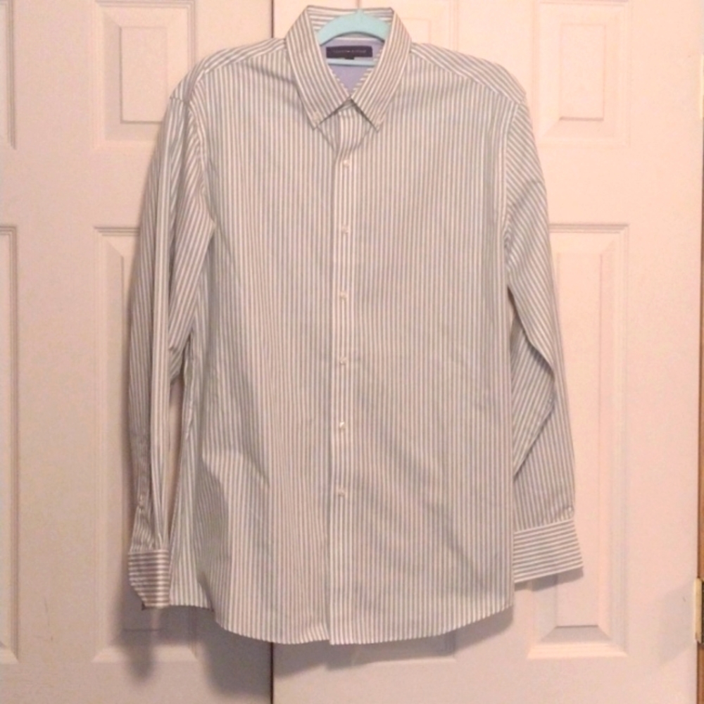 New Tommy Hilfiger Green and White pinstripe shirt.